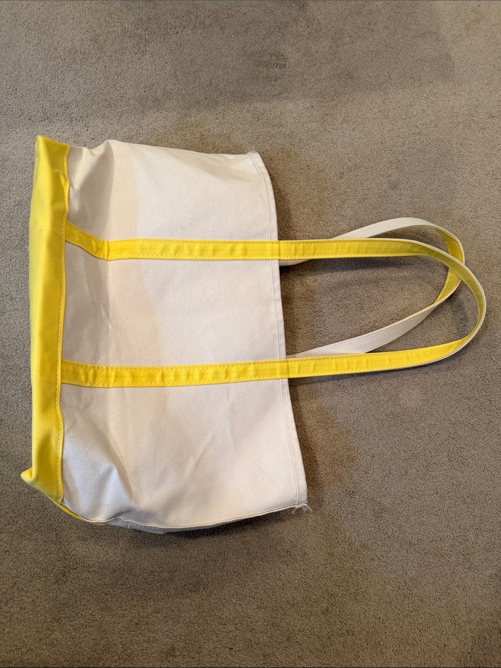 L.L. Bean White Canvas Tote with Yellow Trim and Handles- 1990’s-2000’s XL size